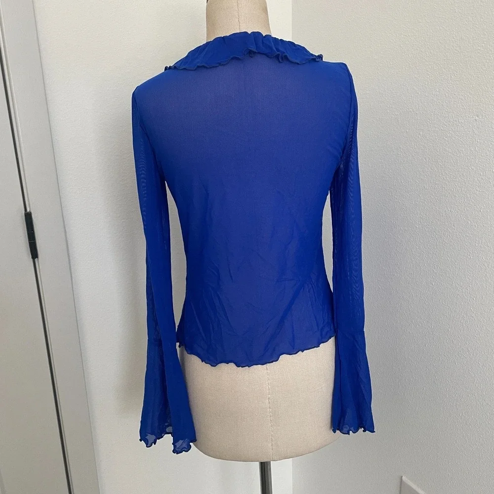 Cardigan Top Women XL Royal Blue Sheer Fairy Romantic Femme Festival Boho Ruffle